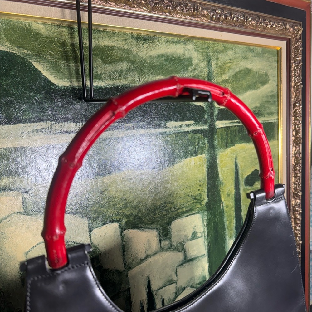 Gucci Black Leather Hobo Bag with Red Bamboo Handles 001 3739 - Picture 2 of 11